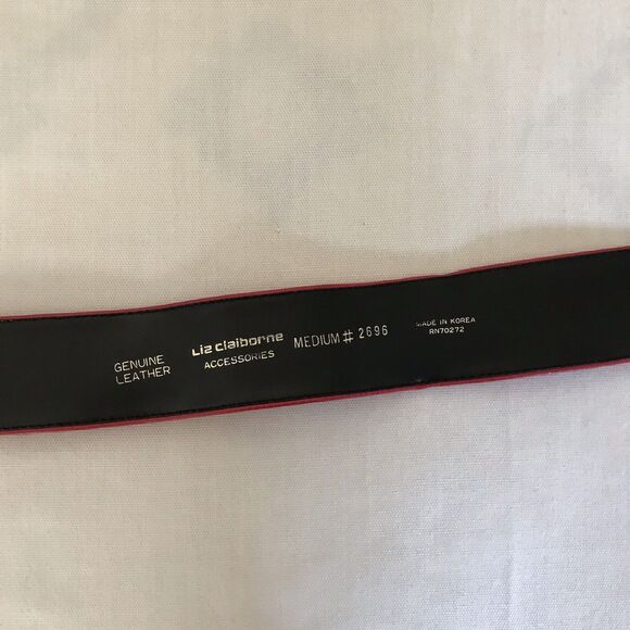 Vintage 1980s Liz Claiborne Bold Red Gold Leather Statement VTG Womens Belt - Picture 6 of 6